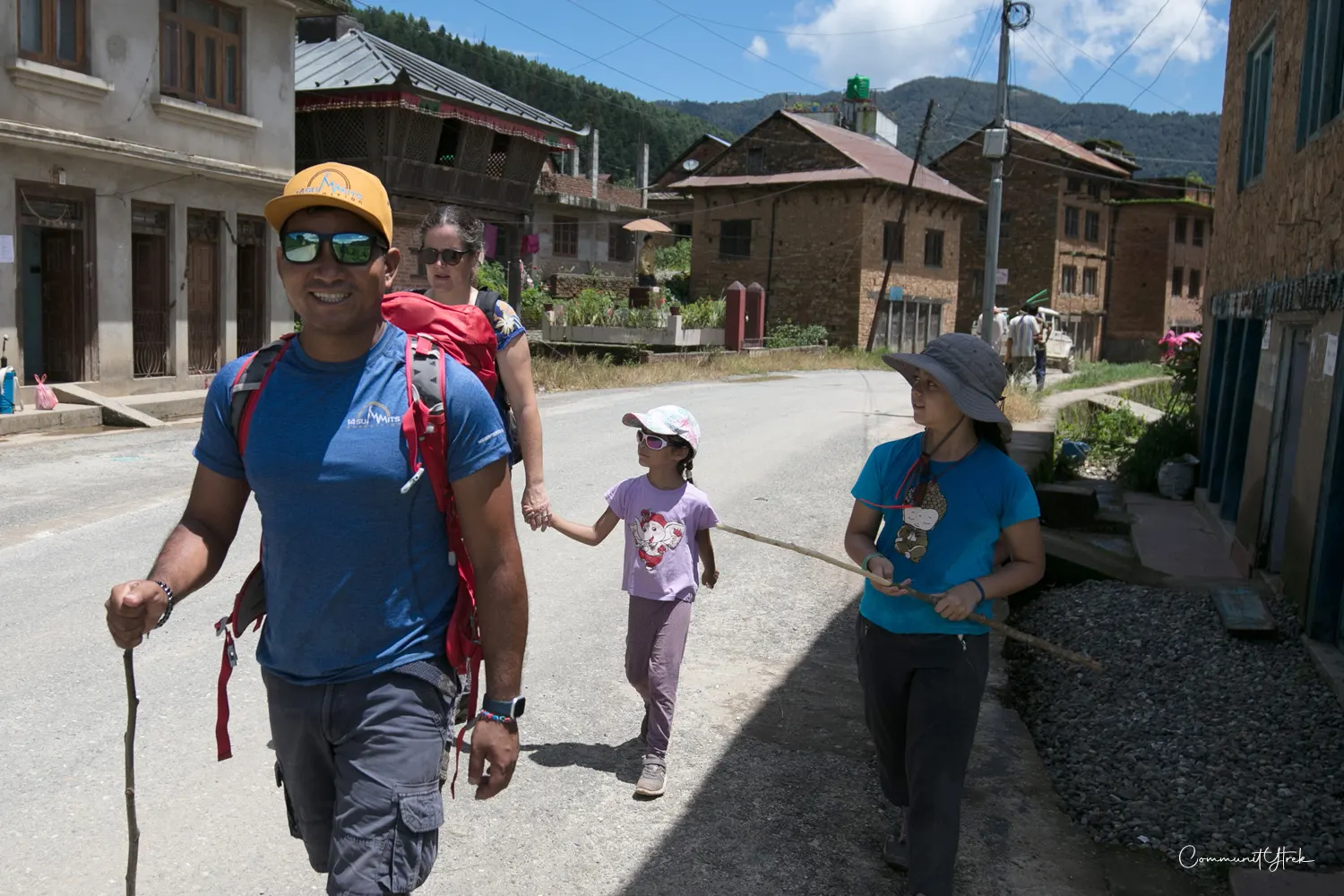 Walking through the historic old village of Chitlang, surrounded by traditional homes and peaceful mountain scenery.