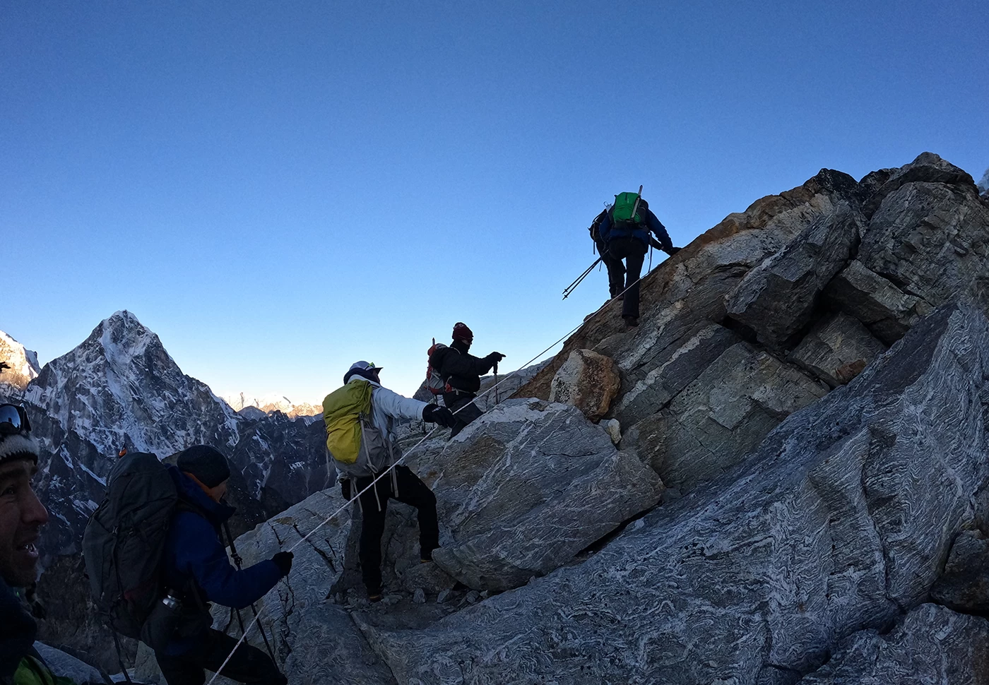 Climber continuing toward the summit of Lobuche East Peak in Nepal
