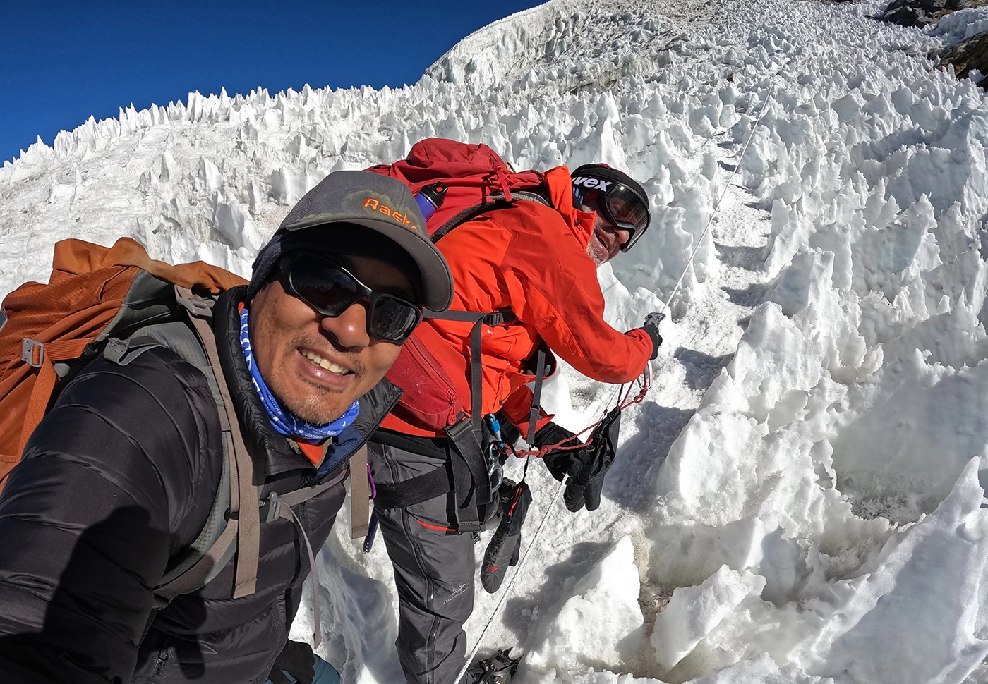 Guide and climber on Lobuche Peak